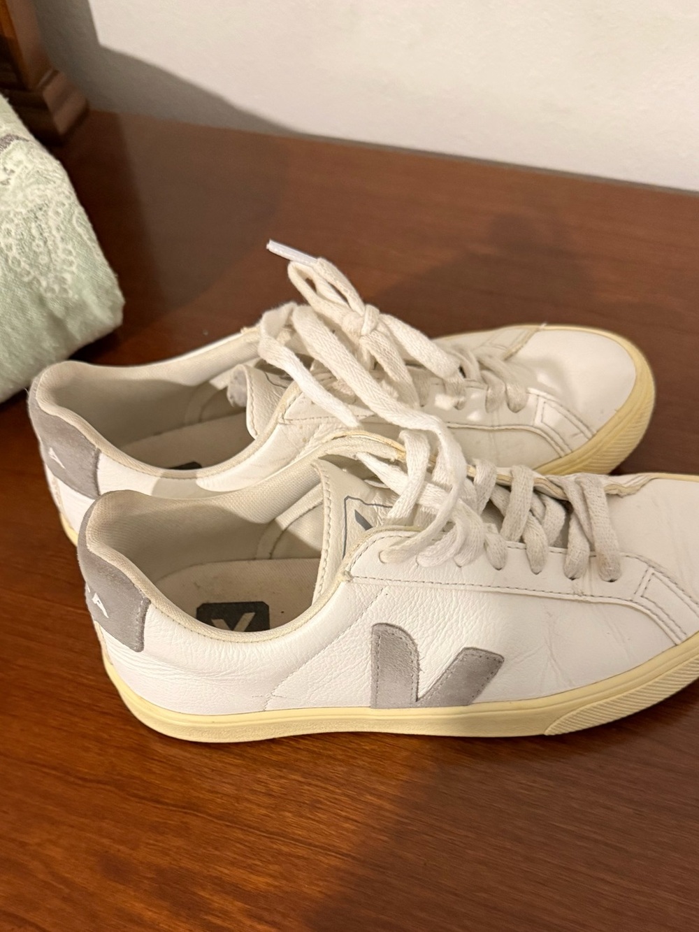 Veja White Leather Sneakers with Gray Accents